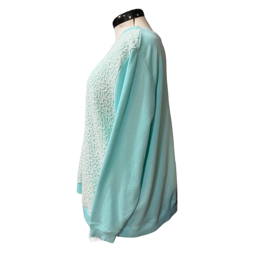 NorthCrest Women's Aqua w/White Lace Front Long Sleeve Casual Sweatshirt SZ 4X - Picture 3 of 9